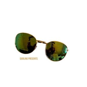 Round Gold Frames Green Lens Sunglasses Unisex
